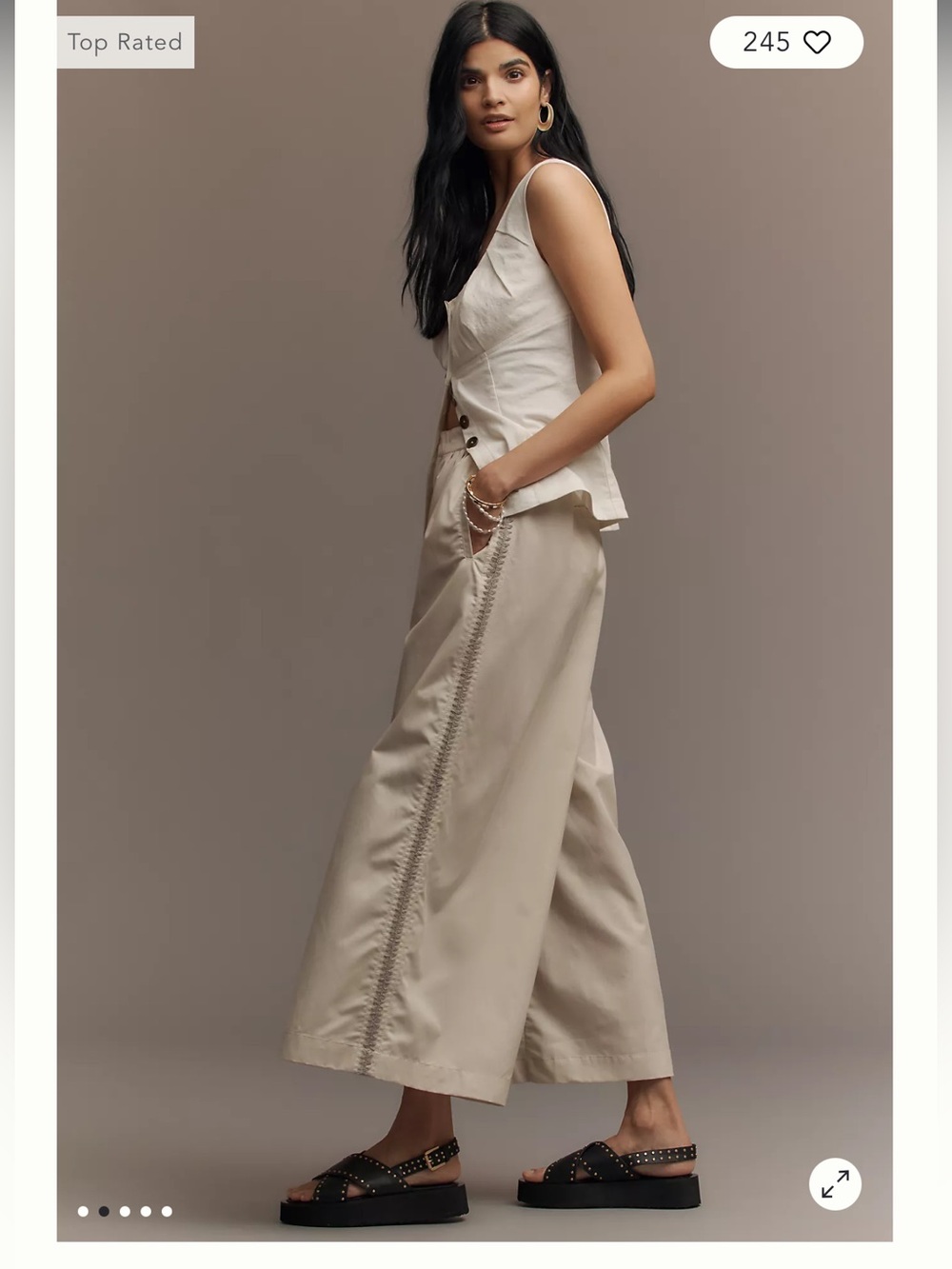 Anthropologie Neutral Wide-Leg Crop Pants in Taupe